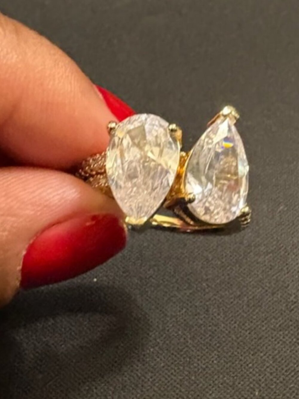 (2) 18K Gold Plated Teardrop Pear Zirconia Stone Ring